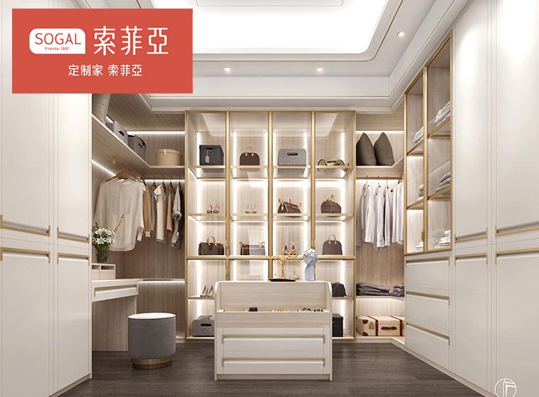 索菲亞玻璃門衣帽間現(xiàn)代輕奢風(fēng)臥室開放式衣帽間整體衣柜定制