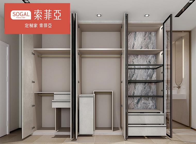 索菲亞 臥室仿石衣柜雙層收納大理石紋梳妝臺(tái)多功能收納家具定制